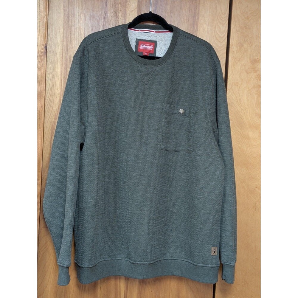 Coleman Men's Green Sherpa Lined Fleece Crewneck Pullover Logo Sweatshirt XXL